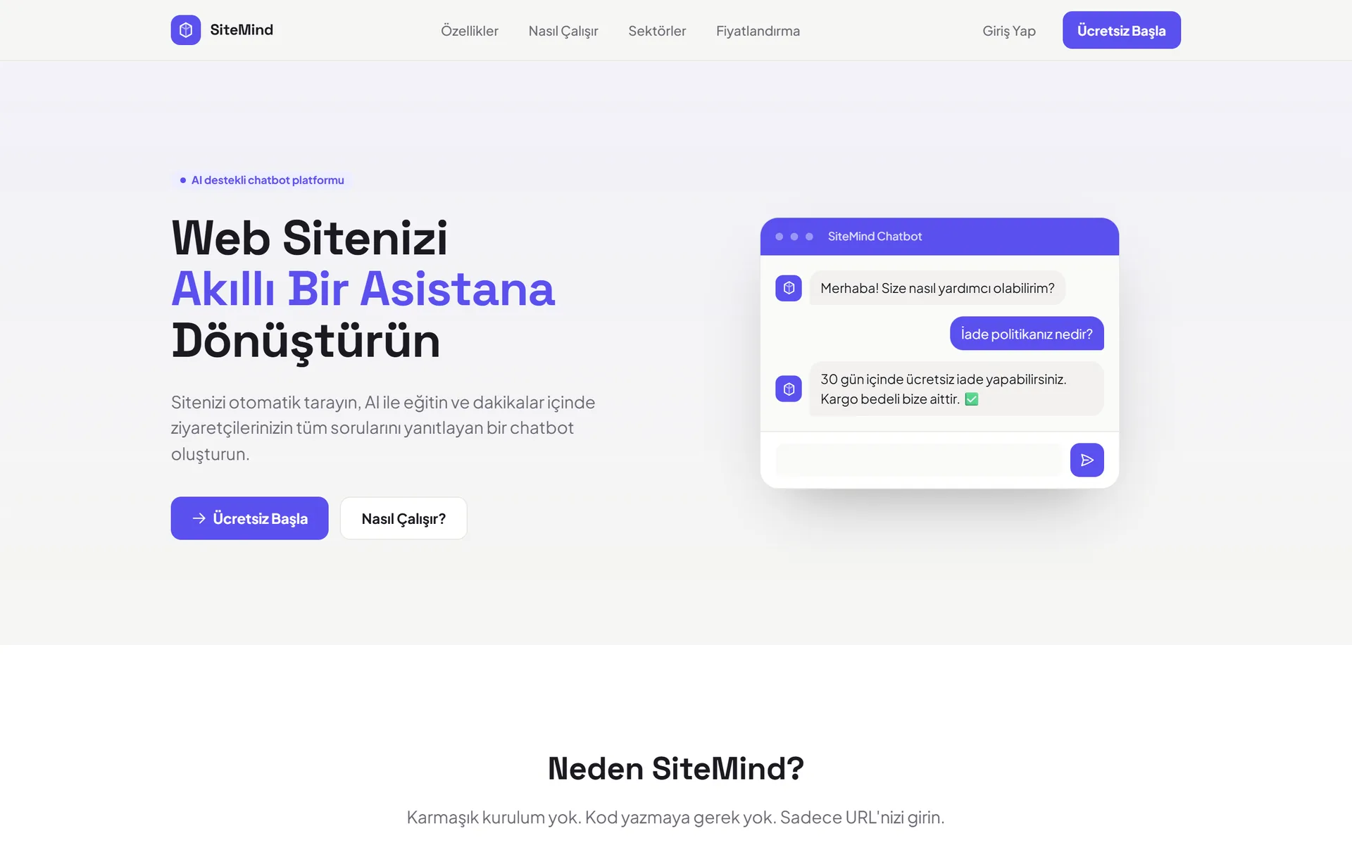 The SiteMind landing page